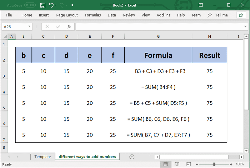 How to add in Excel