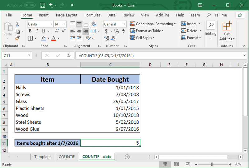 Use COUNTIF to count items after a certain date
