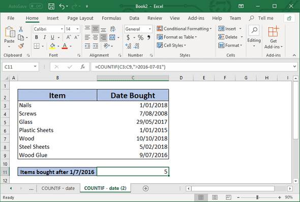 Using the ISO Date in the COUNTIF function