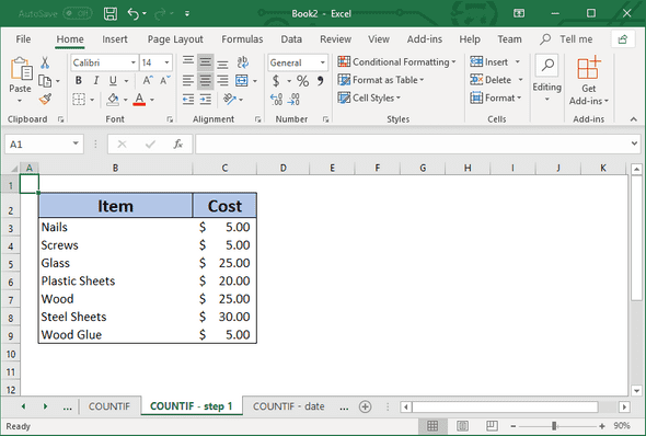Step 1: Setup Excel table