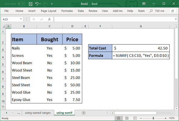 How to add in Excel using the SUMIF function